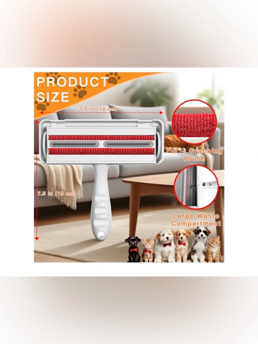 Pet Hair Remover Roller & Self-Cleaning Grooming Brush (2-in-1
